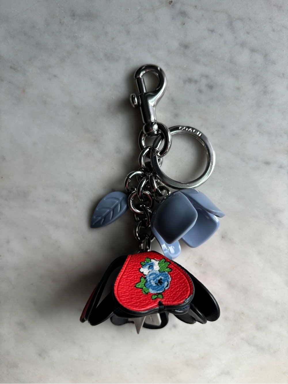 COACH Pebbled Leather Blue Drawstring Petal Bag with Matching Bag Charm - Picture 11 of 13